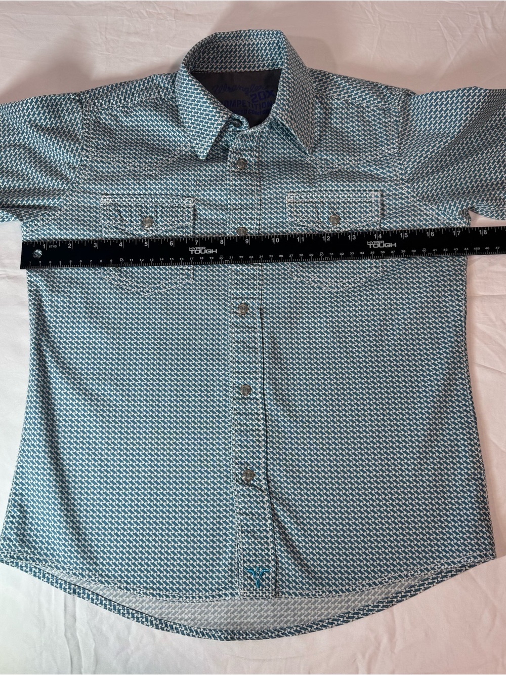 Wrangler 20X Boys M Competition Pearl Snap Western Shirt Teal Geometric - Picture 4 of 16